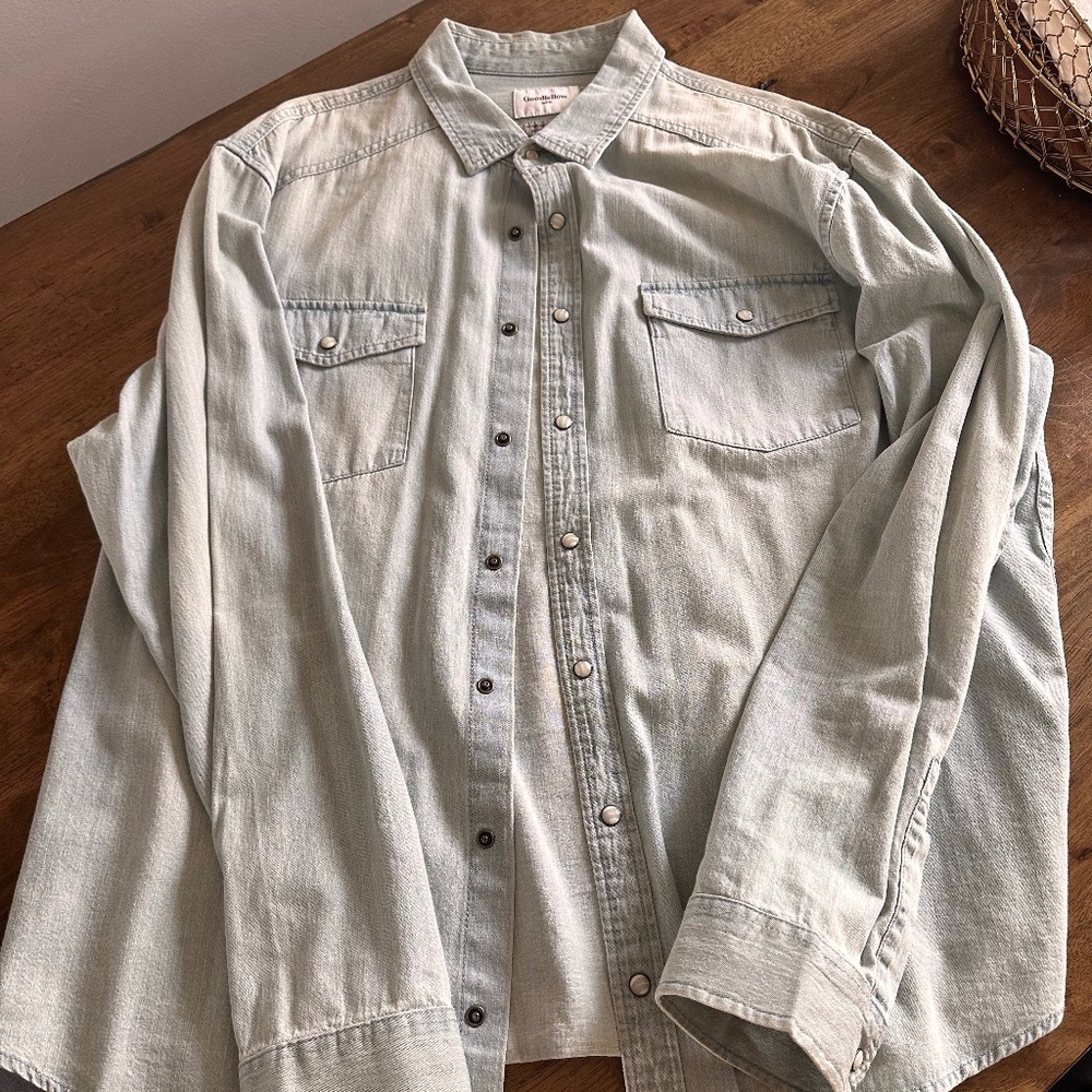 Goodfellow Button Up Denim White Wash Shirt